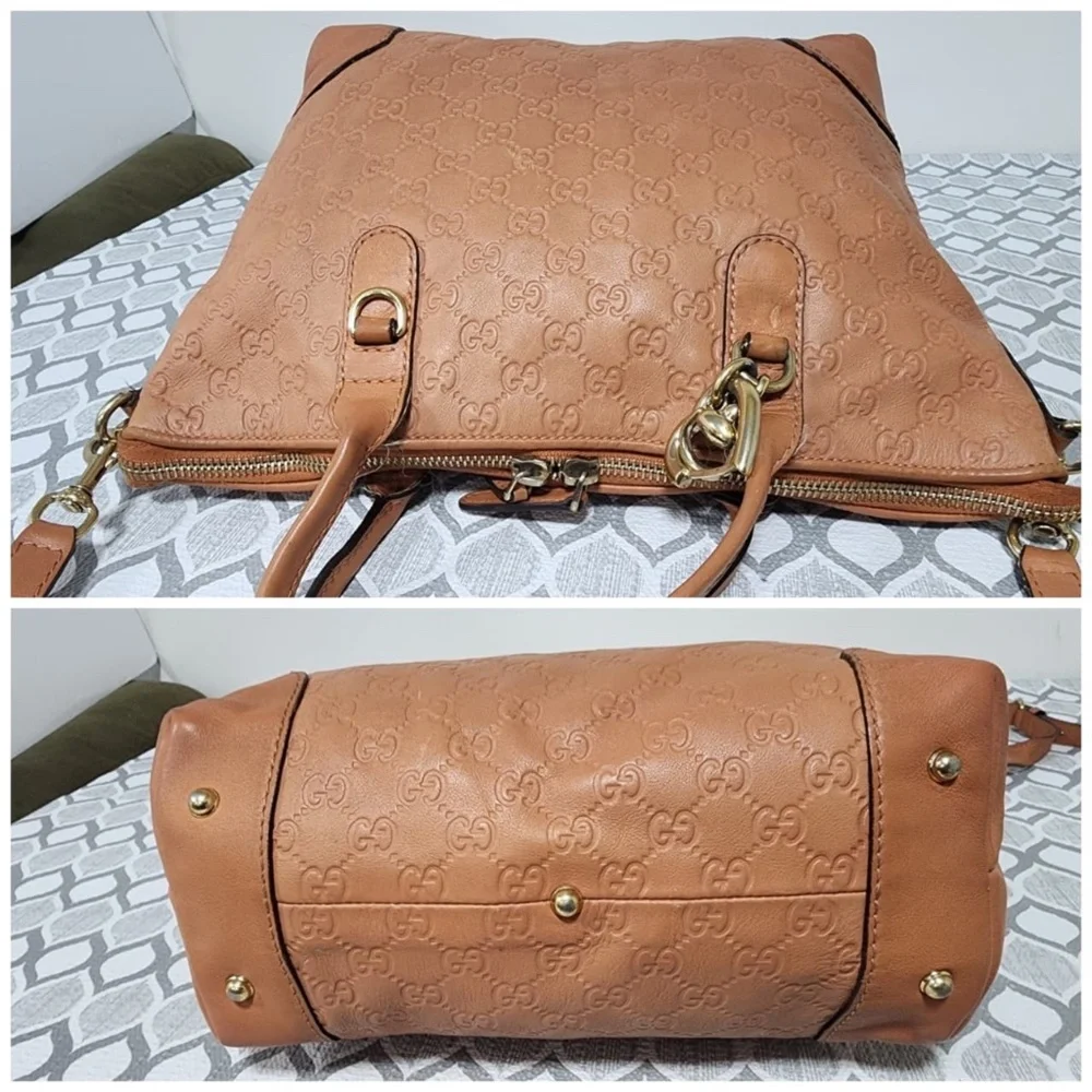 Authentic GUCCI Guccissima Large Heart Bit Charm Top Handle Satchel Bag Peach